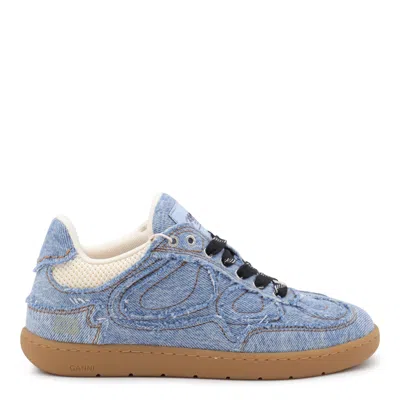 Ganni 08 Denim Raw Edge Sneakers In Blue Cotton In Blue