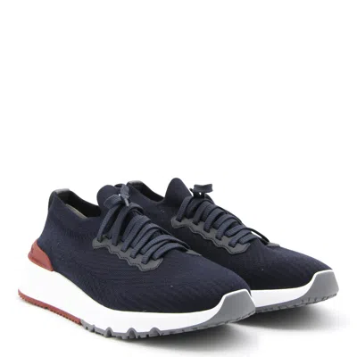 Brunello Cucinelli Gros Grain Logo Blue Sneakers