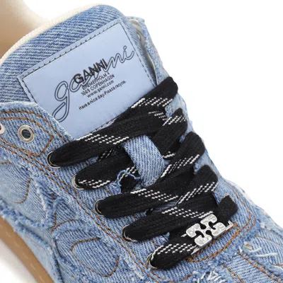 Ganni 08 Denim Raw Edge Sneakers In Blue Cotton In Blue