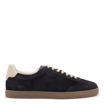 Brunello Cucinelli Navy Leather Sneakers In Brown