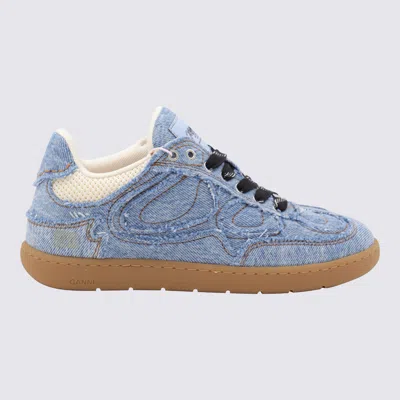 Ganni 08 Denim Raw Edge Sneakers In Blue Cotton In Blue
