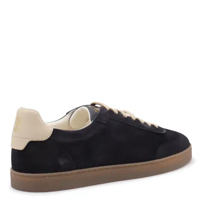 Brunello Cucinelli Navy Leather Sneakers In Brown
