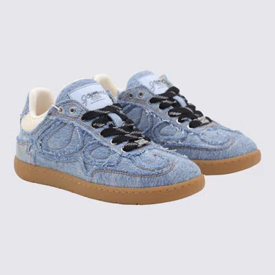 Ganni 08 Denim Raw Edge Sneakers In Blue Cotton In Blue