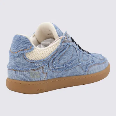 Ganni 08 Denim Raw Edge Sneakers In Blue Cotton In Blue