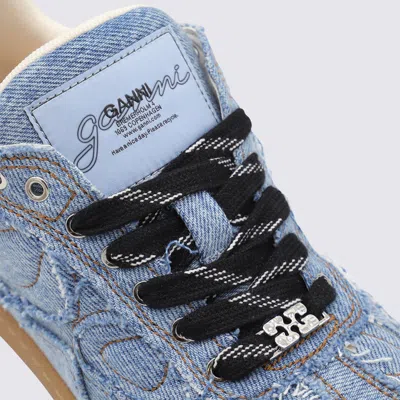 Ganni 08 Denim Raw Edge Sneakers In Blue Cotton In Blue