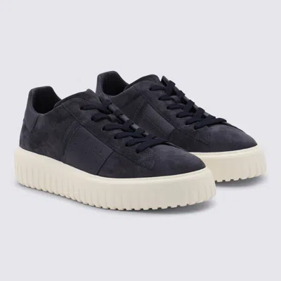 Hogan Round Toe Suede Finish Rubber Sole Sneakers In Blue