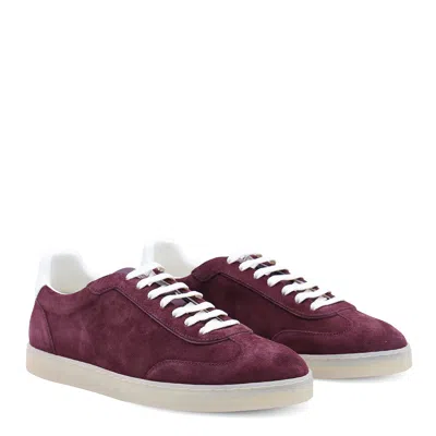 Brunello Cucinelli Low Top Suede Finish Rubber Sole Sneakers In Burgundy