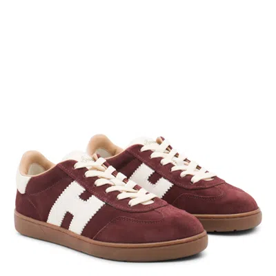 Hogan Burgundy Suede Low-top Sneakers With Contrasting Logo