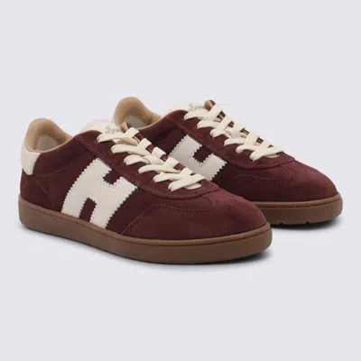 Hogan Burgundy Suede Low-top Sneakers With Contrasting Logo