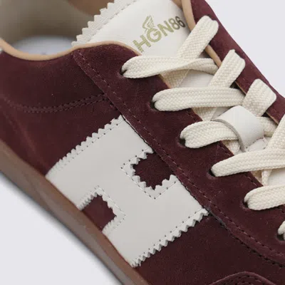 Hogan Burgundy Suede Low-top Sneakers With Contrasting Logo