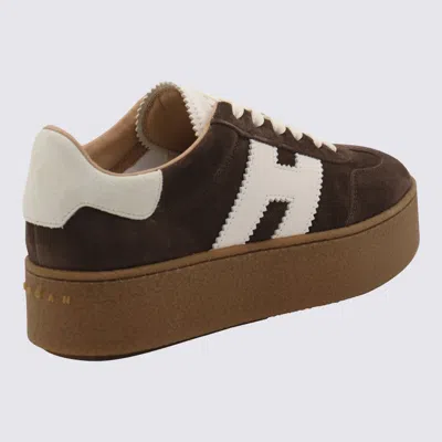 Hogan Chocolate Brown Suede Platform Sneakers With Lace-up Closure And H Logo Detail