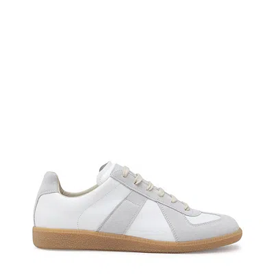 Maison Margiela Low-top Leather Sneakers With Contrasting Details In White