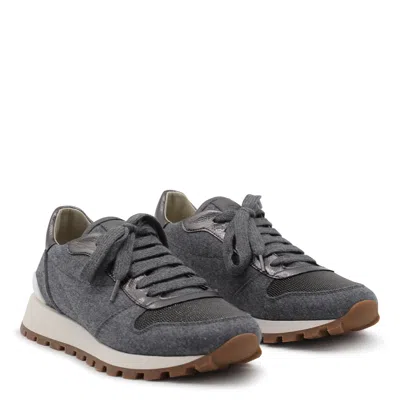 Brunello Cucinelli Dark Grey Leather Sneakers