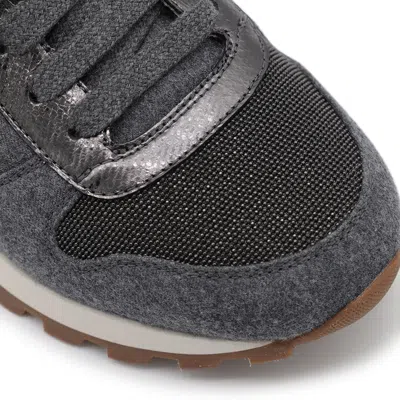 Brunello Cucinelli Dark Grey Leather Sneakers