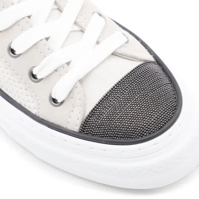 Brunello Cucinelli White Low Top Sneaker With Tab On The Heel