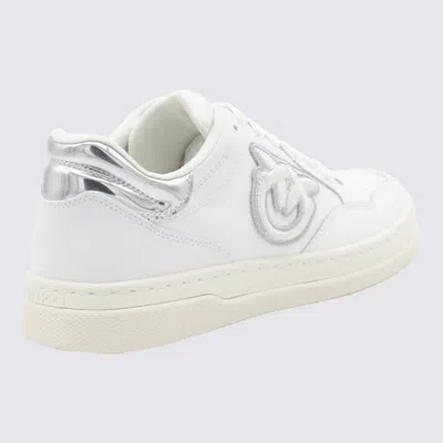 Pinko White Leather Sneakers With Metallic Accents