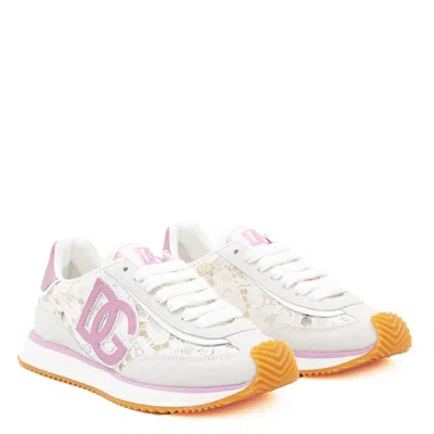 Dolce & Gabbana White Low Top With Lace Details And Dg Patch On The Side