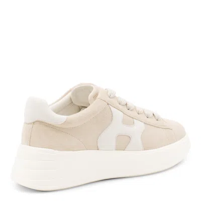 Hogan Round Toe Lace-up Calf Suede Sneakers With Chunky Sole In Neutral