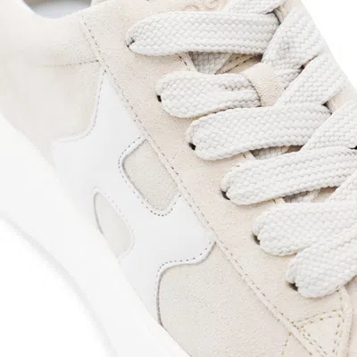 Hogan Round Toe Lace-up Calf Suede Sneakers With Chunky Sole In Neutral