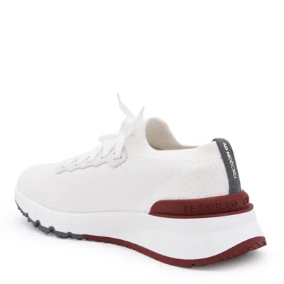 Brunello Cucinelli Cotton Knit And Semi-polished Calfskin Runner Sneakers Shoes In Neutral