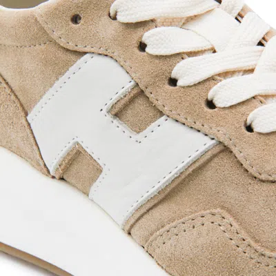 Hogan Low Top Sneakers With Rubber Sole And Suede Upper In Nude