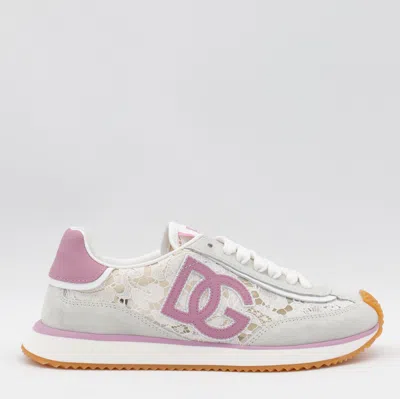 Dolce & Gabbana White Low Top With Lace Details And Dg Patch On The Side