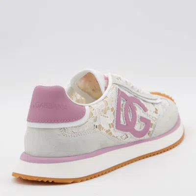 Dolce & Gabbana White Low Top With Lace Details And Dg Patch On The Side