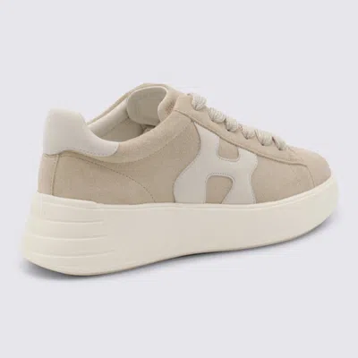 Hogan Round Toe Lace-up Calf Suede Sneakers With Chunky Sole In Brown