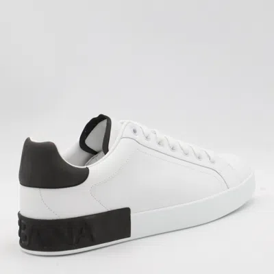 Dolce & Gabbana White And Black Leather Portofino Low Top Sneakers In Multi
