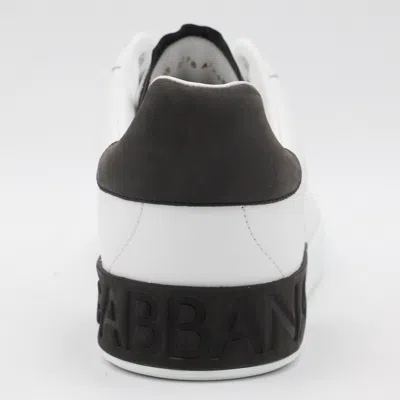 Dolce & Gabbana White And Black Leather Portofino Low Top Sneakers In Multi