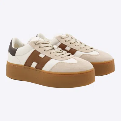 Hogan H681 Leather And Suede Platform Sneakers In Neutral