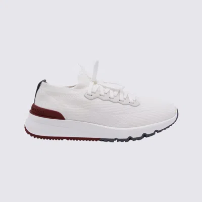 Brunello Cucinelli Cotton Knit And Semi-polished Calfskin Runner Sneakers Shoes In Neutral