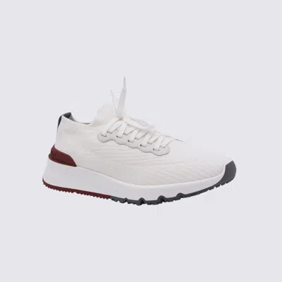 Brunello Cucinelli Cotton Knit And Semi-polished Calfskin Runner Sneakers Shoes In Neutral