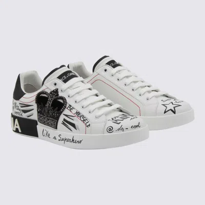 Dolce & Gabbana White Low Top Sneakers With Logo Patch On The Tongue And All-over Print
