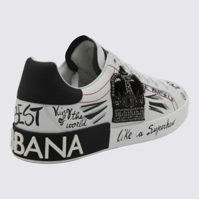 Dolce & Gabbana White Low Top Sneakers With Logo Patch On The Tongue And All-over Print