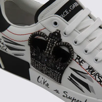 Dolce & Gabbana White Low Top Sneakers With Logo Patch On The Tongue And All-over Print