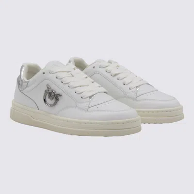 Pinko White Leather Sneakers With Metallic Accents In White
