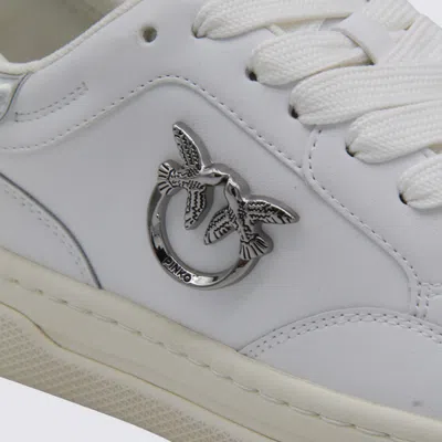 Pinko White Leather Sneakers With Metallic Accents In White