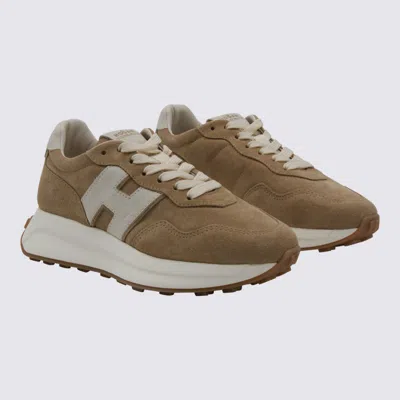 Hogan Low Top Sneakers With Rubber Sole And Suede Upper In Nude