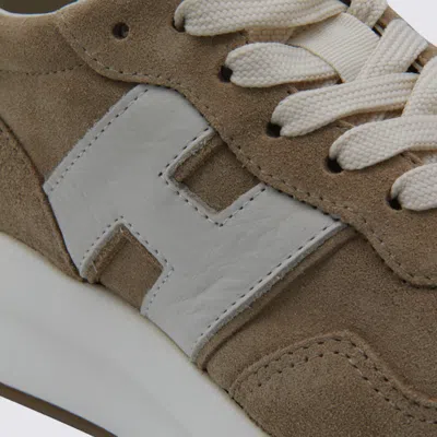 Hogan Low Top Sneakers With Rubber Sole And Suede Upper In Nude