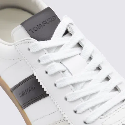 Tom Ford Archer White Low Top Sneakers With Logo Lettering On Tongue And Heel And Contrasting Heel In Leather In White