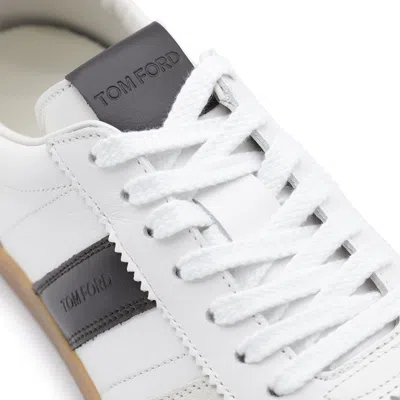 Tom Ford Archer White Low Top Sneakers With Logo Lettering On Tongue And Heel And Contrasting Heel In Leather