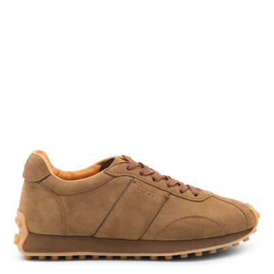 Tod's Low Top Sneakers With Rubber Sole And Suede Finish In Brown
