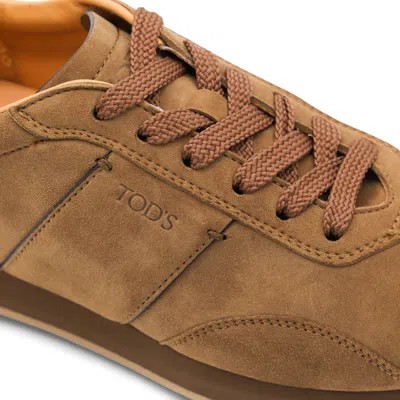 Tod's Low Top Sneakers With Rubber Sole And Suede Finish In Brown