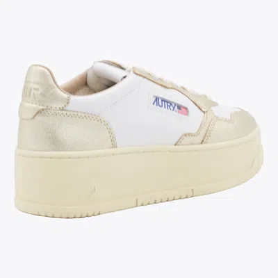 Autry Low Top Leather Sneakers With Metallic Panels In Gold