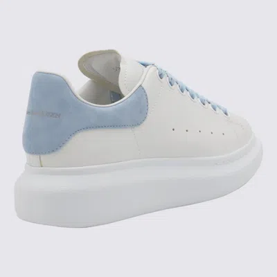 Alexander Mcqueen Women White Leather Sneakers With Pastel Light Blue Suede Heel