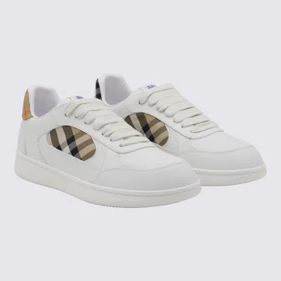 Burberry Low-top Leather Sneakers With Check Inserts In White