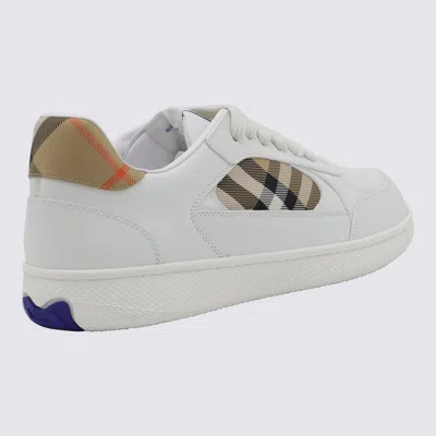 Burberry Low-top Leather Sneakers With Check Inserts In White