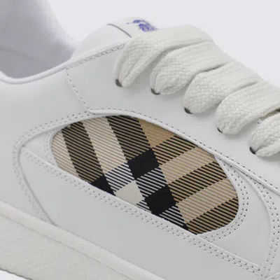 Burberry Low-top Leather Sneakers With Check Inserts In White