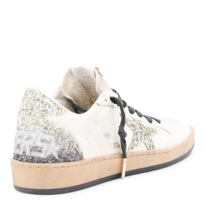 Golden Goose Ballstar White Low Top Sneakers With Glittered Star Patch On The Side And Glittered Heel With Logo L In White